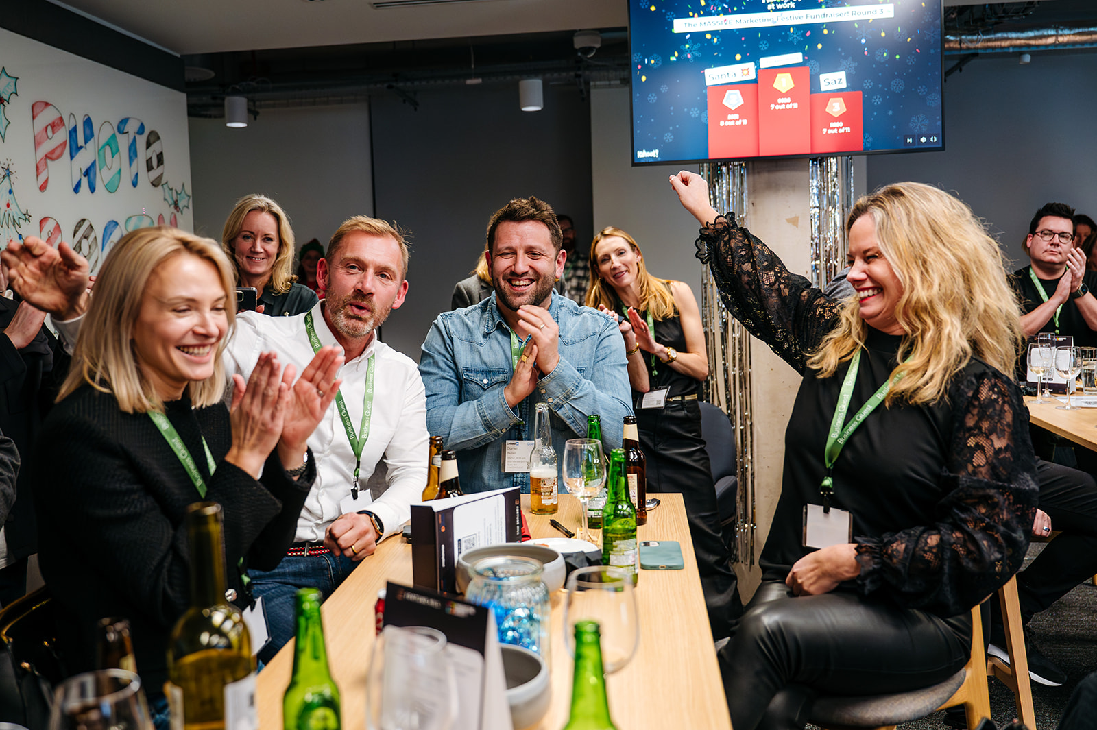 A team celebrating in the quiz