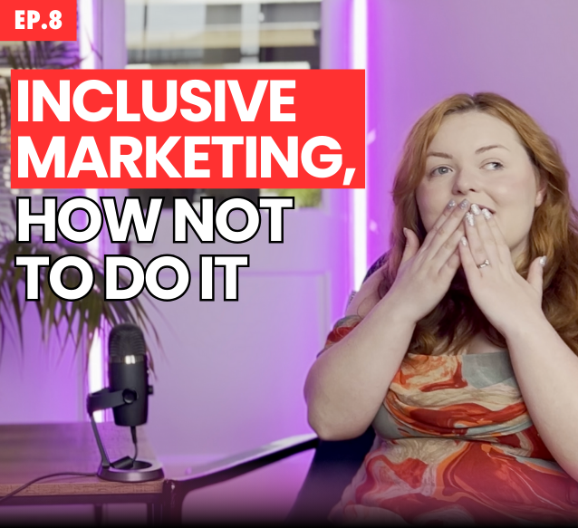 A woman is sitting at a desk wearing a floral dress with their hands covering their mouth, looking surprised. The text on the image reads,