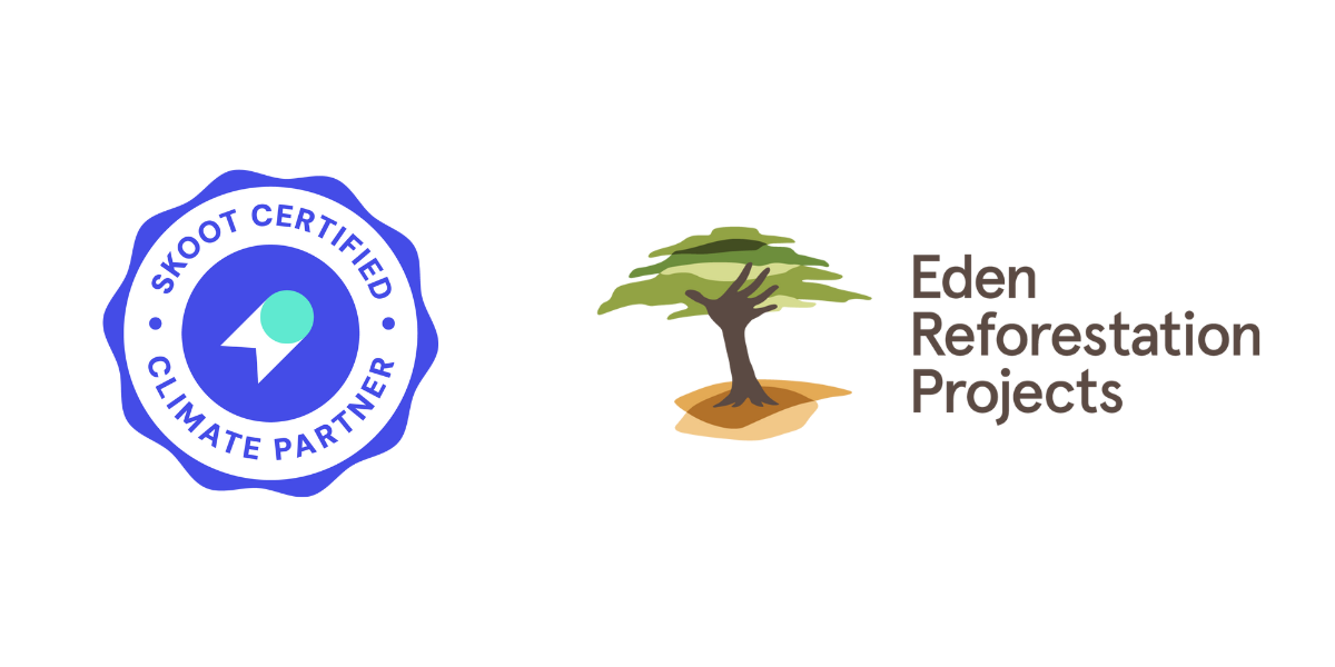 Skoot certified climate partner logo and the Eden reforestation project logo